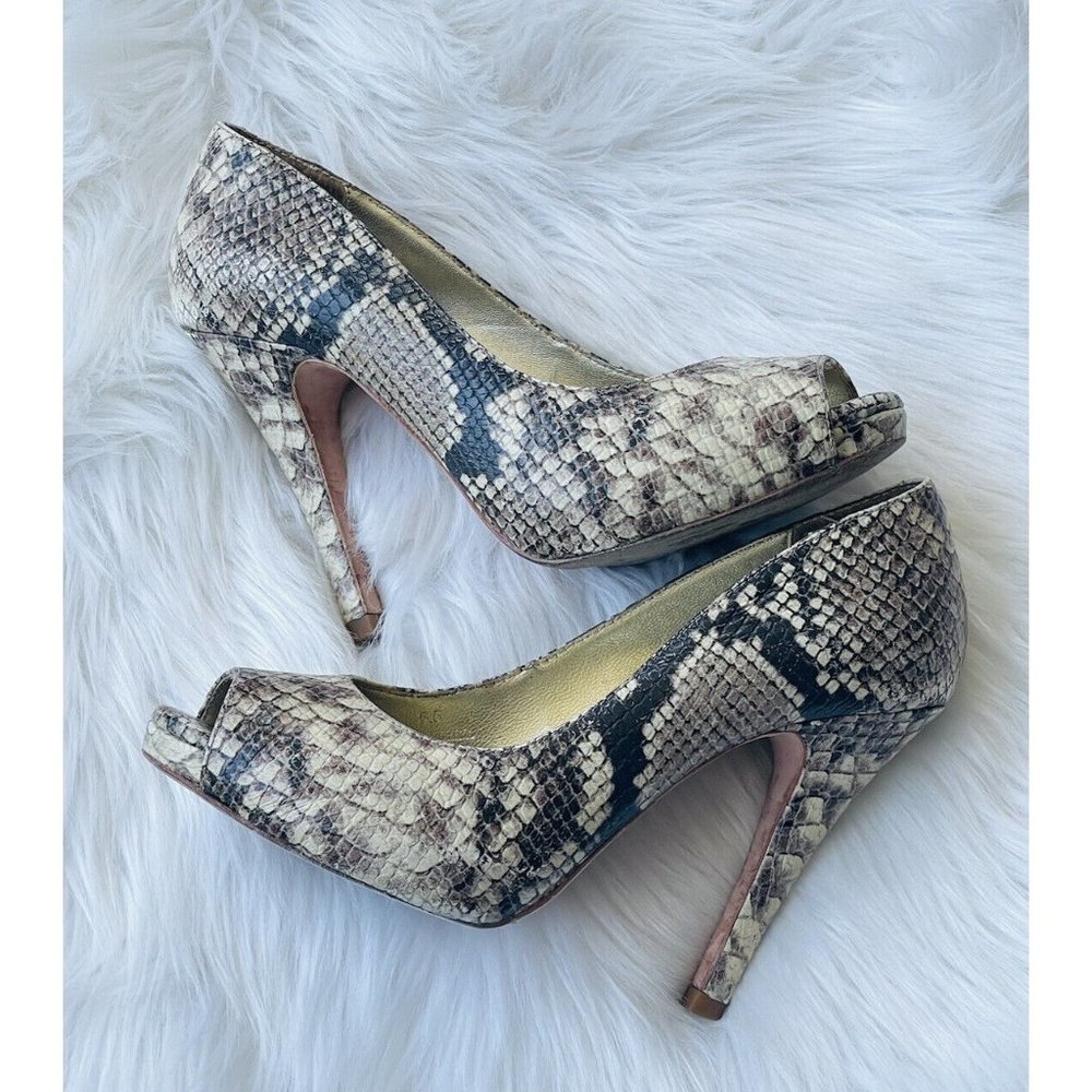 Elaine Turner Gloria High Heels Women’s Sz 6.5 Leather Python Peep Toe Shoe